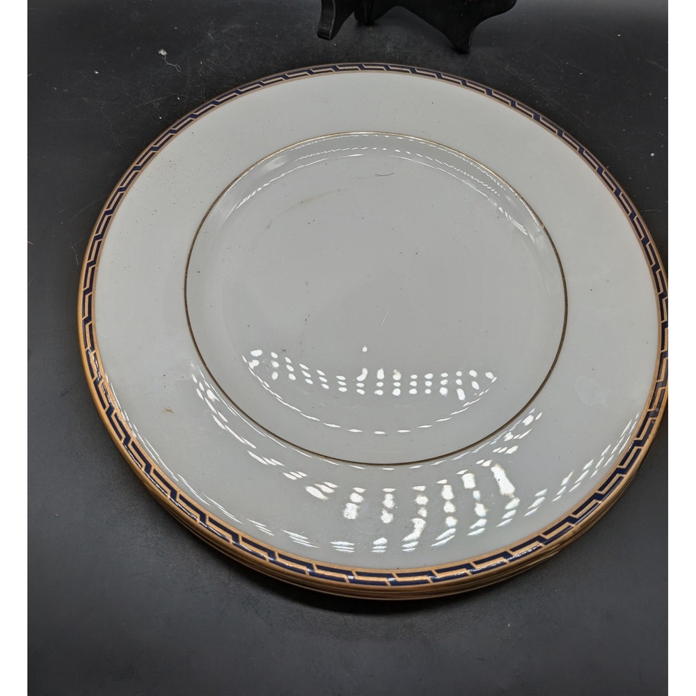 Lenox Aegean Cobalt Dinner Plates Classics Collection Greek Key Gold Trim Set 2‎